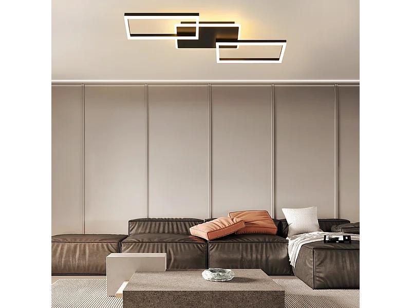 Nettlife plafonnier led pour salon - grand plafonnier noir à intensité variable avec télécommande 63 w lampe de chambre moderne métal 80 cm