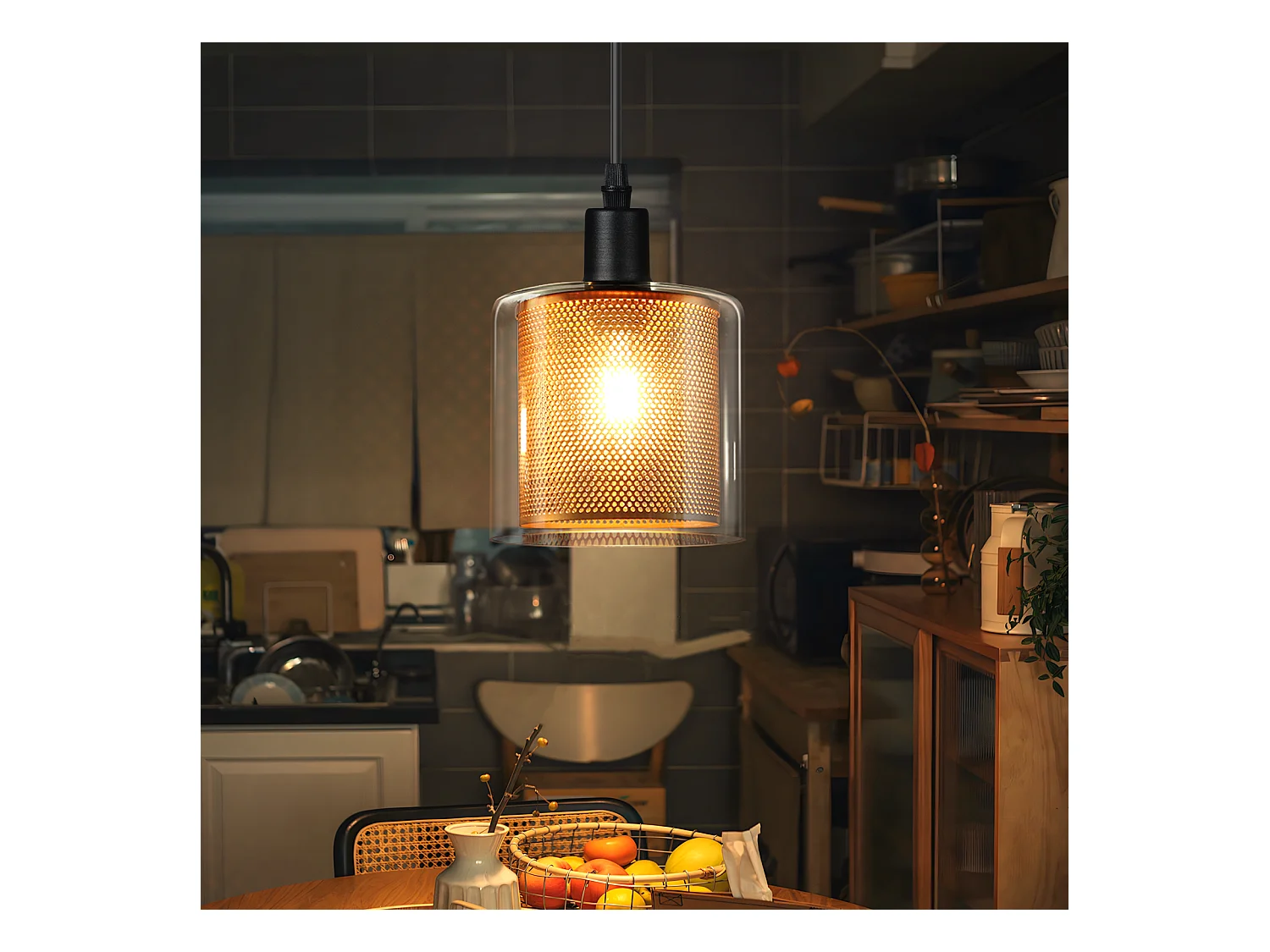 NETTLIFE Lampe suspendue vintage 1 flamme : lampe suspendue en verre doré avec prise et interrupteur lampe suspendue E14