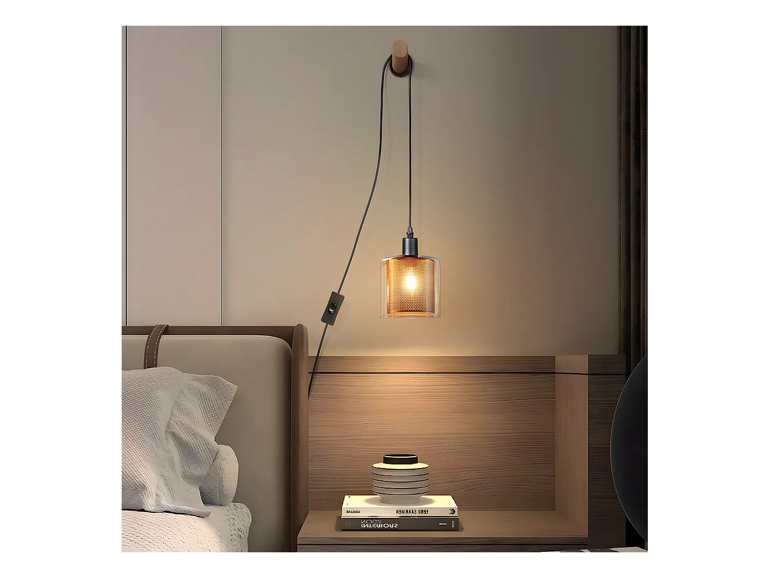 NETTLIFE Lampe suspendue vintage 1 flamme : lampe suspendue en verre doré avec prise et interrupteur lampe suspendue E14