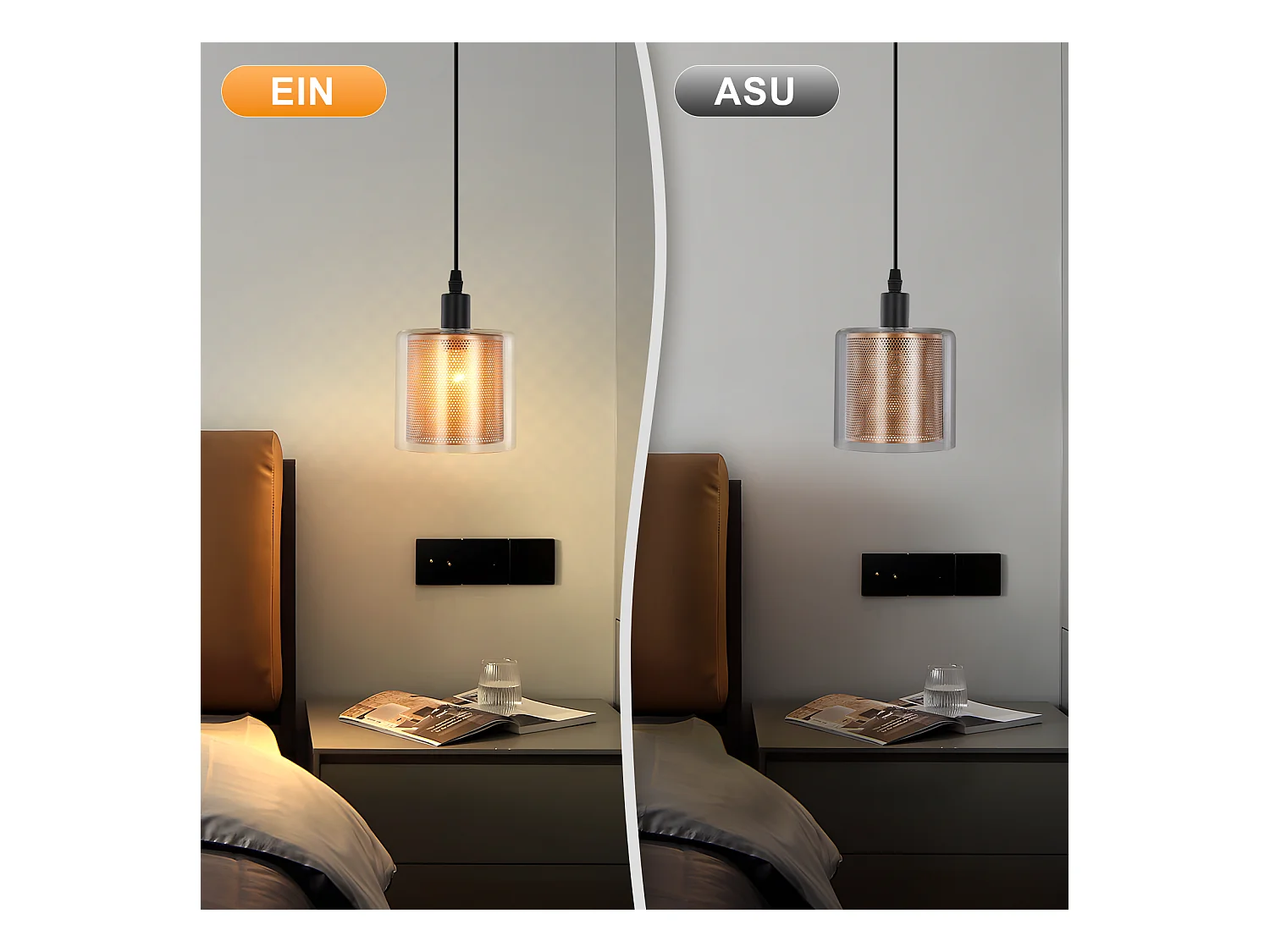 NETTLIFE Lampe suspendue vintage 1 flamme : lampe suspendue en verre doré avec prise et interrupteur lampe suspendue E14