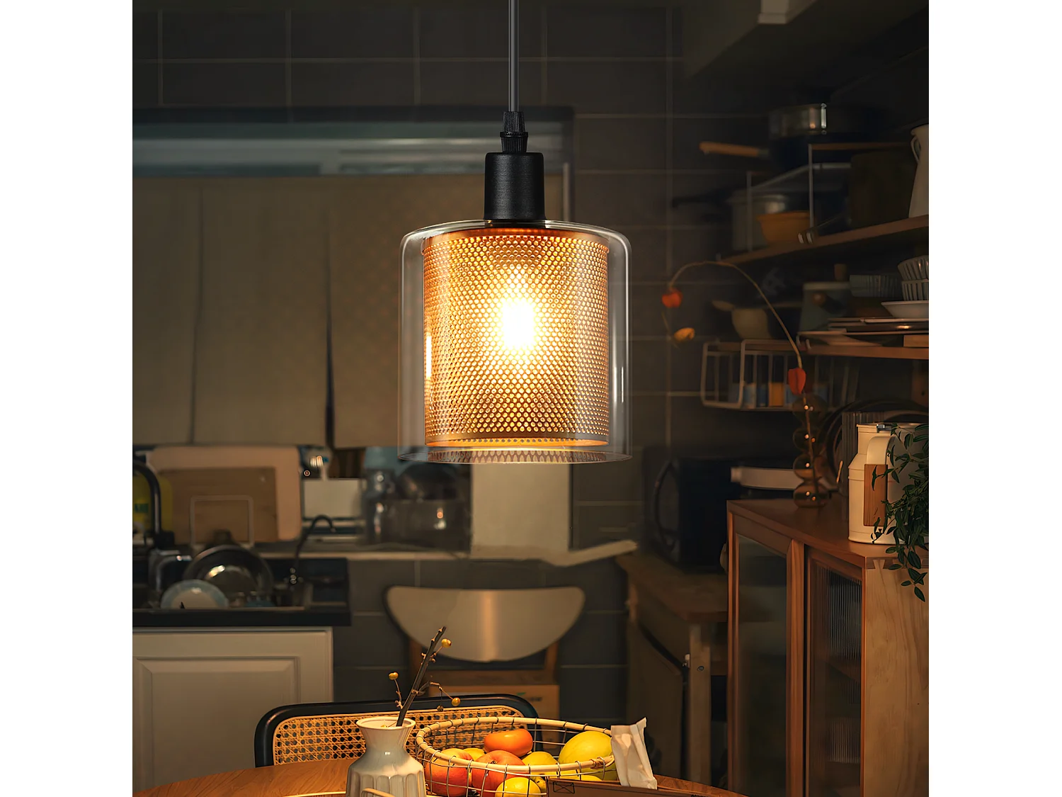 NETTLIFE Lampe suspendue vintage 1 flamme : lampe suspendue en verre doré avec prise et interrupteur lampe suspendue E14