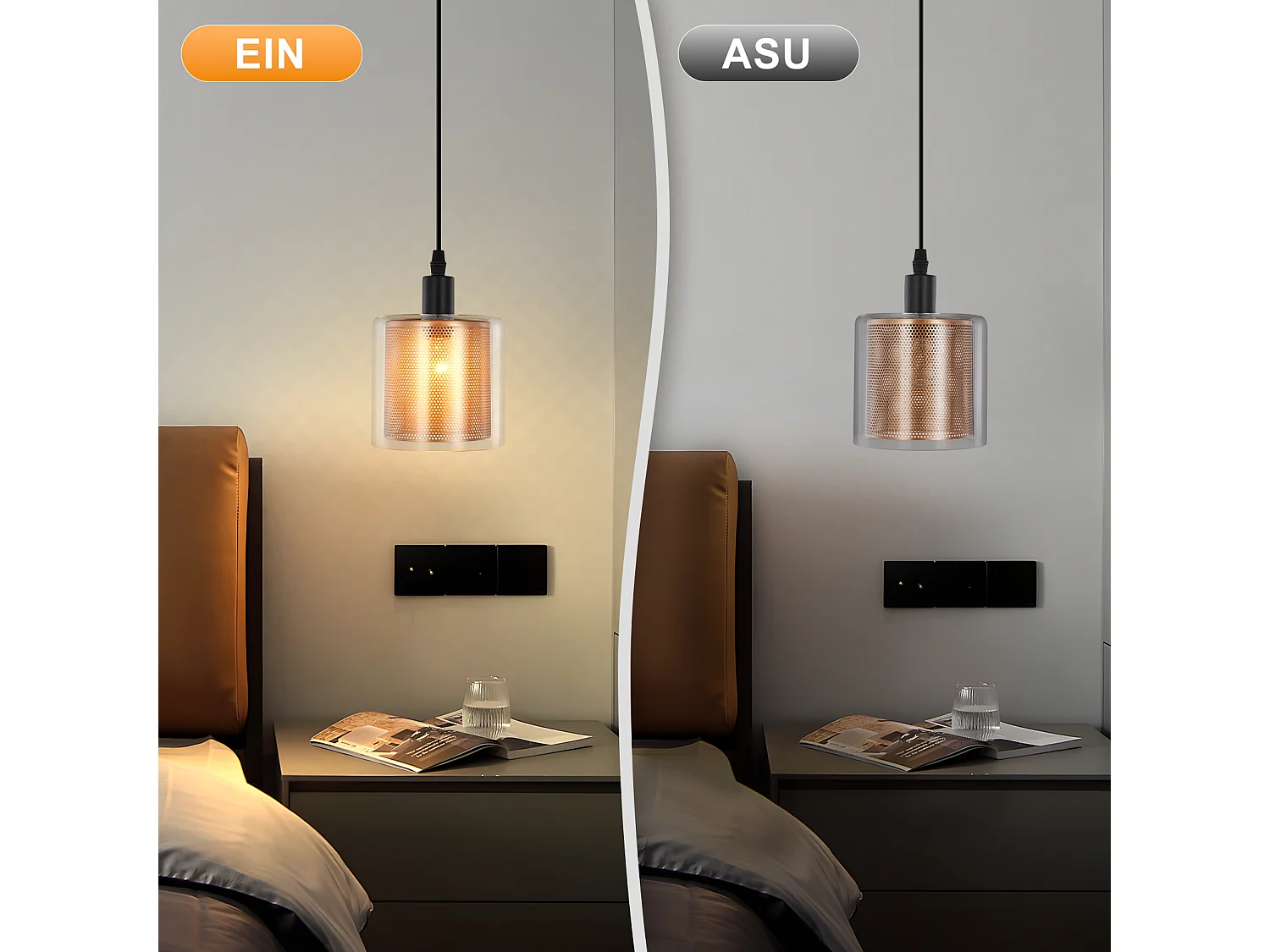 NETTLIFE Lampe suspendue vintage 1 flamme : lampe suspendue en verre doré avec prise et interrupteur lampe suspendue E14