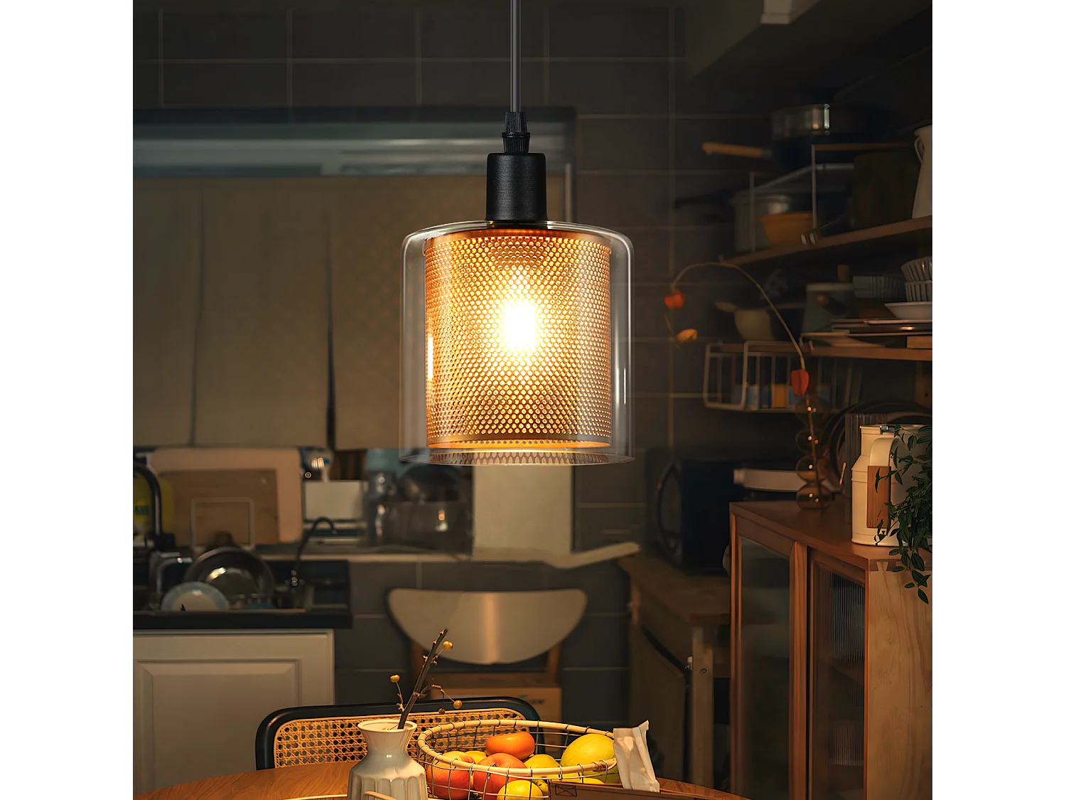 NETTLIFE Lampe suspendue vintage 1 flamme : lampe suspendue en verre doré avec prise et interrupteur lampe suspendue E14