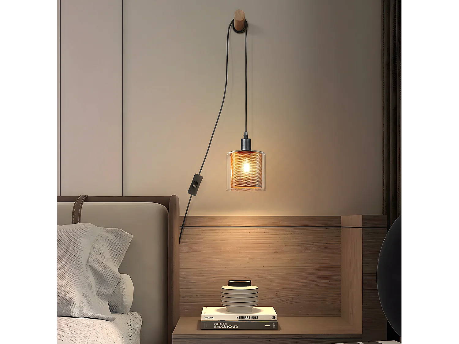 NETTLIFE Lampe suspendue vintage 1 flamme : lampe suspendue en verre doré avec prise et interrupteur lampe suspendue E14