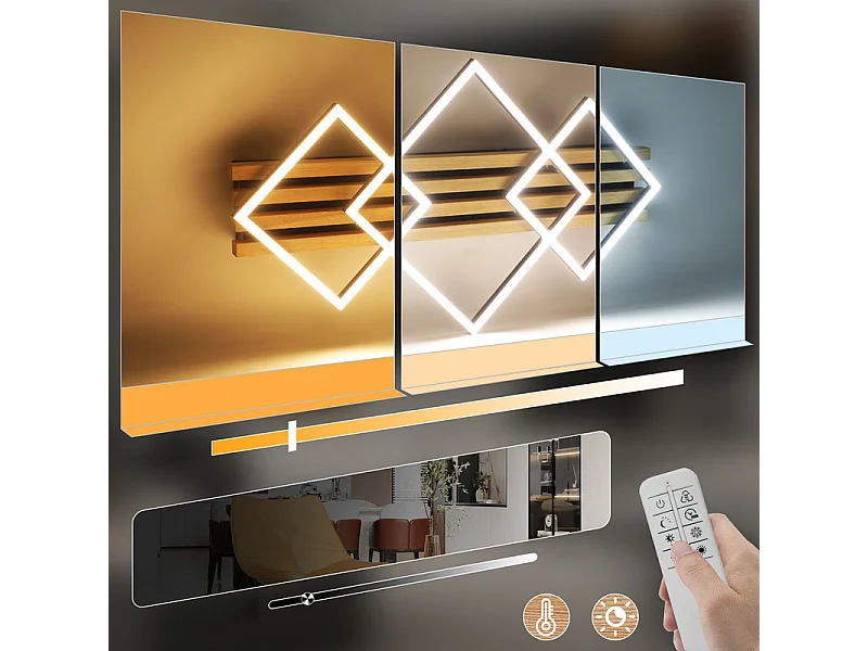 NETTLIFE Plafonnier led bois: 70cm, dimmable, moderne, 46w, carré noir. Pour salon, chambre, cuisine, couloir, bureau.