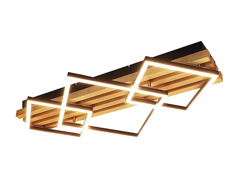 NETTLIFE Plafonnier led bois: 70cm, dimmable, moderne, 46w, carré noir. Pour salon, chambre, cuisine, couloir, bureau.