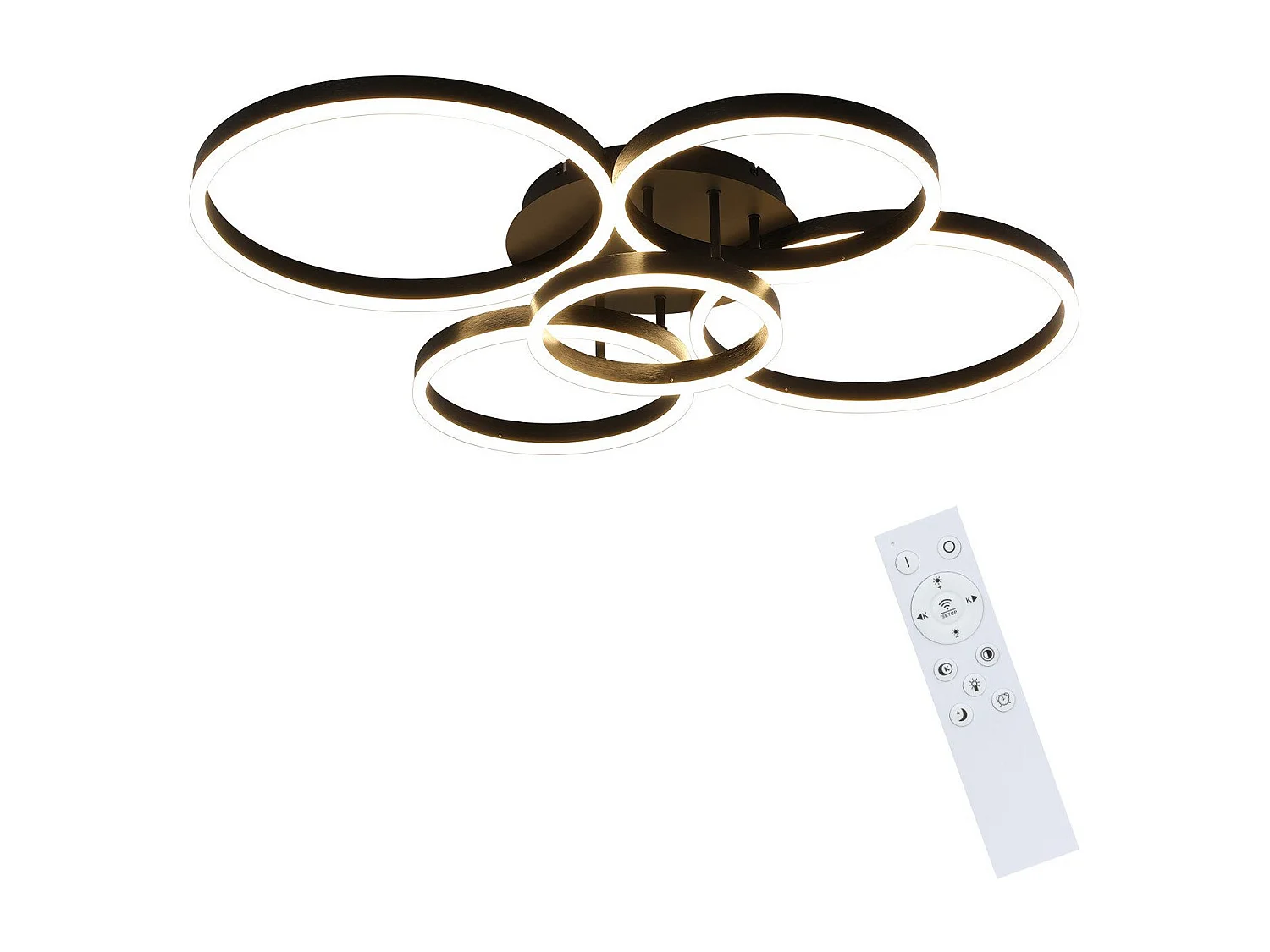 NETTLIFE Plafonnier LED pour salon, intensité variable, 78 W, 3 000-6 500 K, 5 anneaux, en acrylique doré moderne, avec télécommande