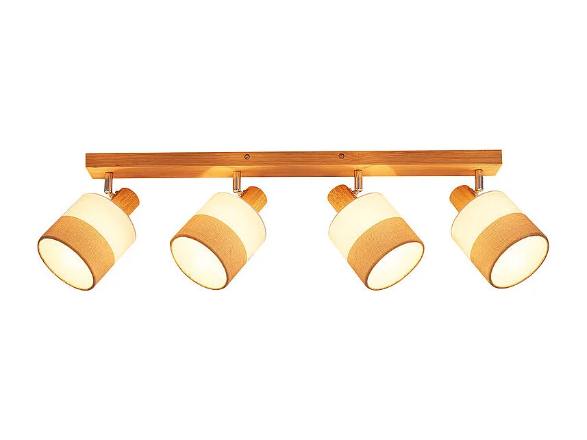 NETTLIFE Plafonnier spot 4 flammes bois - plafonnier vintage E14 abat-jour tissu rétro orientable 350°