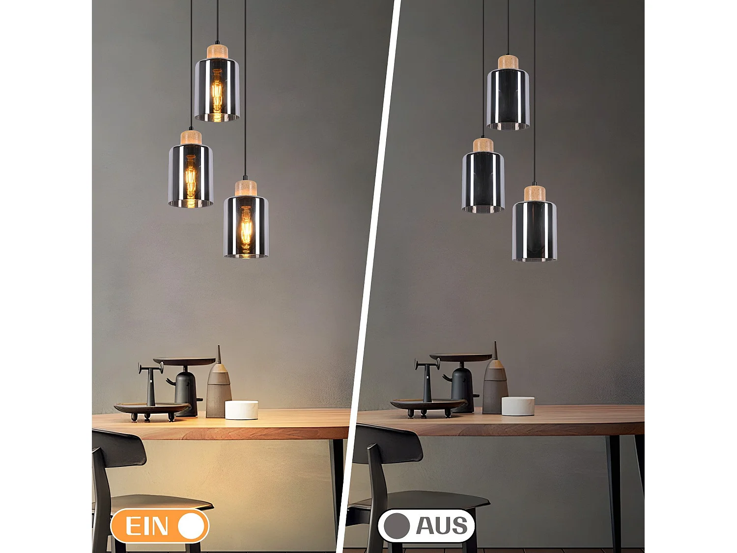 Lampada a sospensione in legno NETTLIFE, attacco E27, lampada da tavolo vintage in vetro