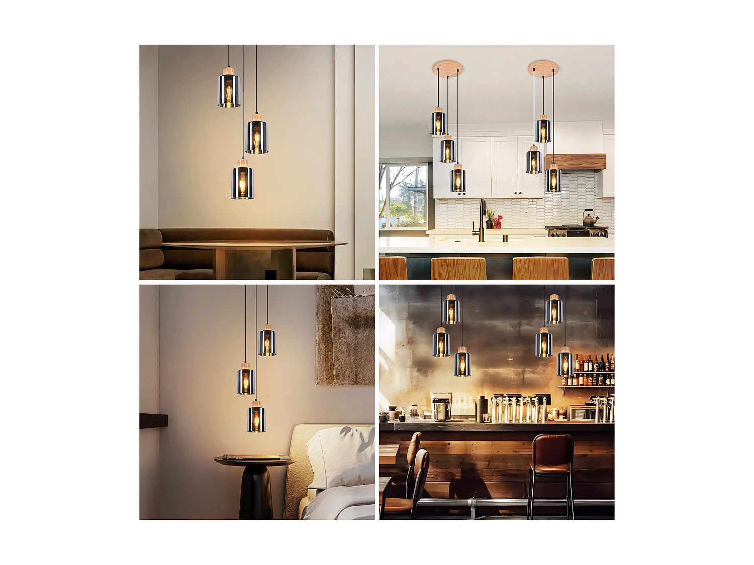 Lampada a sospensione in legno NETTLIFE, attacco E27, lampada da tavolo vintage in vetro