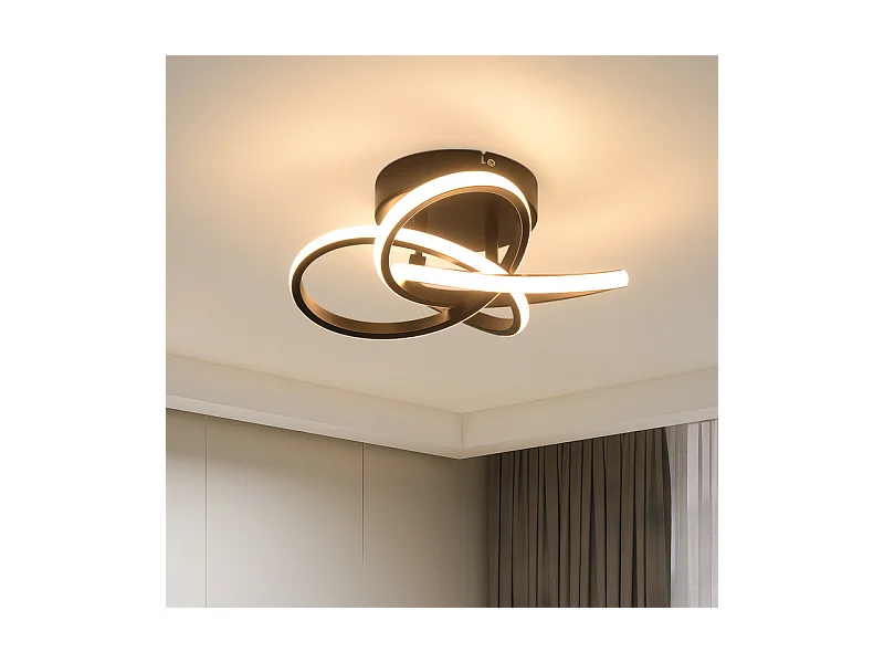 NETTLIFE Plafonnier LED pour cuisine - 28 W lampe de cuisine noire, design moderne à quatre feuilles, lampe de chambre à coucher, 3 000 K, blanc chaud