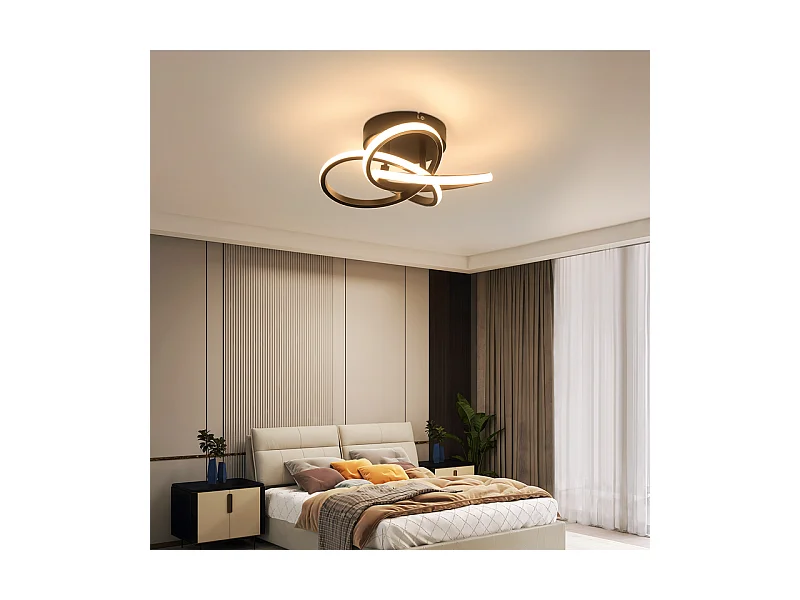 NETTLIFE Plafonnier LED pour cuisine - 28 W lampe de cuisine noire, design moderne à quatre feuilles, lampe de chambre à coucher, 3 000 K, blanc chaud