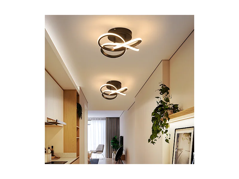 NETTLIFE Plafonnier LED pour cuisine - 28 W lampe de cuisine noire, design moderne à quatre feuilles, lampe de chambre à coucher, 3 000 K, blanc chaud