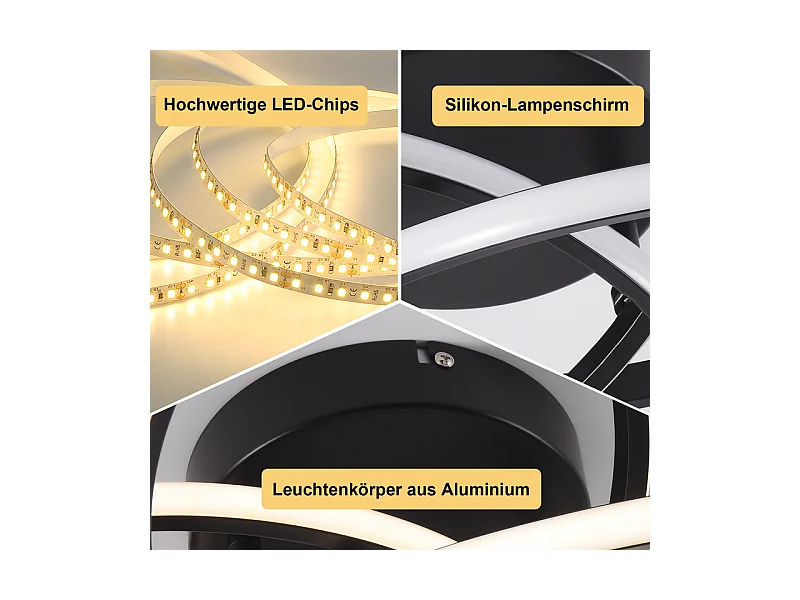 NETTLIFE Plafonnier LED pour cuisine - 28 W lampe de cuisine noire, design moderne à quatre feuilles, lampe de chambre à coucher, 3 000 K, blanc chaud