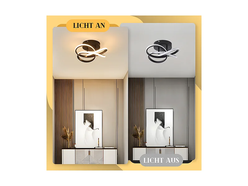 NETTLIFE Plafonnier LED pour cuisine - 28 W lampe de cuisine noire, design moderne à quatre feuilles, lampe de chambre à coucher, 3 000 K, blanc chaud