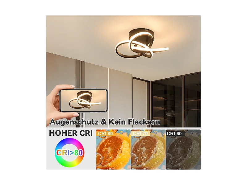 NETTLIFE Plafonnier LED pour cuisine - 28 W lampe de cuisine noire, design moderne à quatre feuilles, lampe de chambre à coucher, 3 000 K, blanc chaud