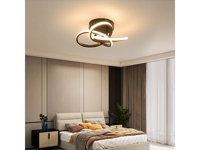 NETTLIFE Plafonnier LED pour cuisine - 28 W lampe de cuisine noire, design moderne à quatre feuilles, lampe de chambre à coucher, 3 000 K, blanc chaud