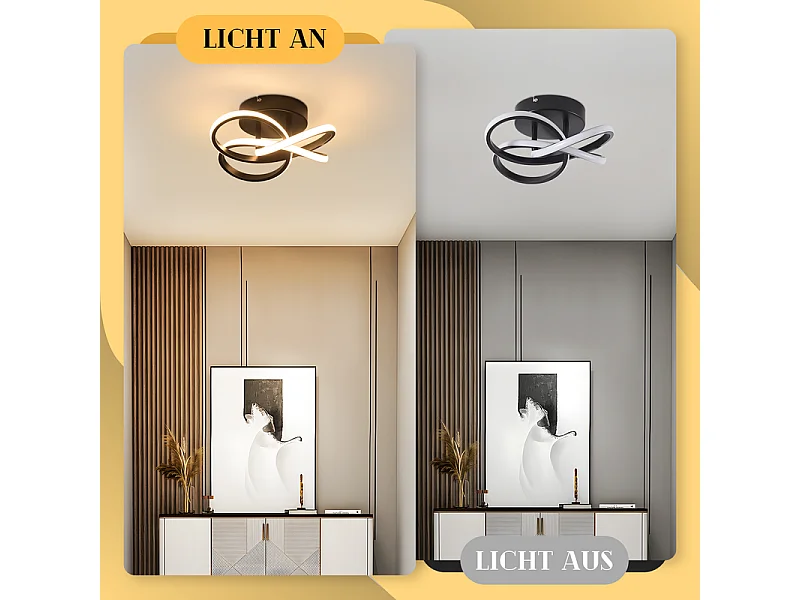 NETTLIFE Plafonnier LED pour cuisine - 28 W lampe de cuisine noire, design moderne à quatre feuilles, lampe de chambre à coucher, 3 000 K, blanc chaud