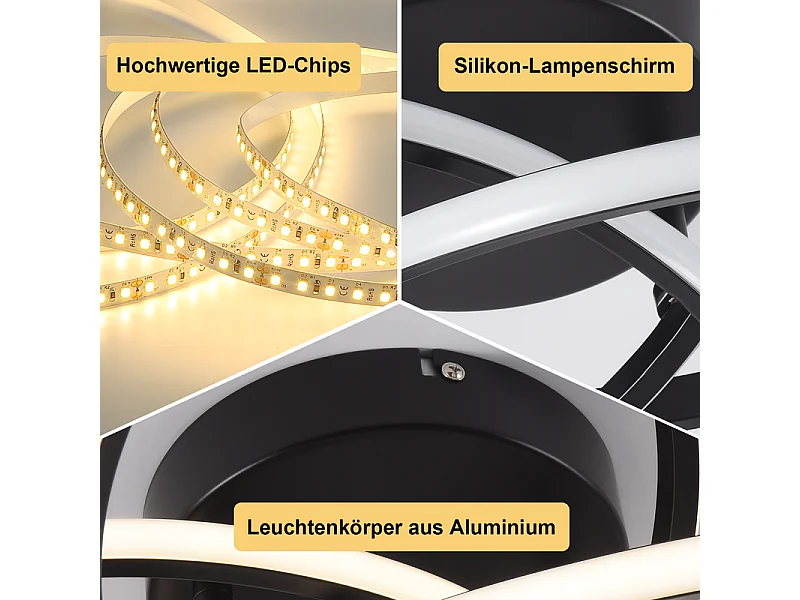 NETTLIFE LED-plafondlamp voor keuken - 28W zwarte keukenlamp, modern vierbladig ontwerp, slaapkamerlamp, 3000K, warm wit