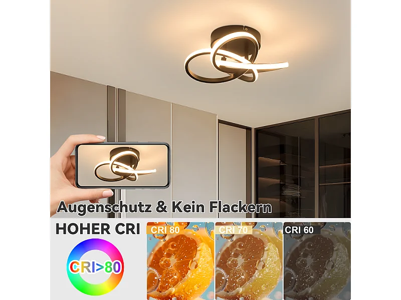 NETTLIFE LED-plafondlamp voor keuken - 28W zwarte keukenlamp, modern vierbladig ontwerp, slaapkamerlamp, 3000K, warm wit
