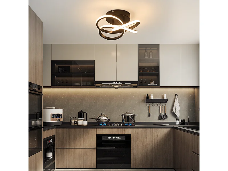 NETTLIFE LED-plafondlamp voor keuken - 28W zwarte keukenlamp, modern vierbladig ontwerp, slaapkamerlamp, 3000K, warm wit