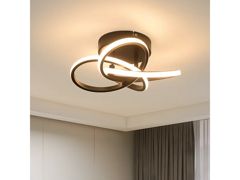 NETTLIFE LED-plafondlamp voor keuken - 28W zwarte keukenlamp, modern vierbladig ontwerp, slaapkamerlamp, 3000K, warm wit