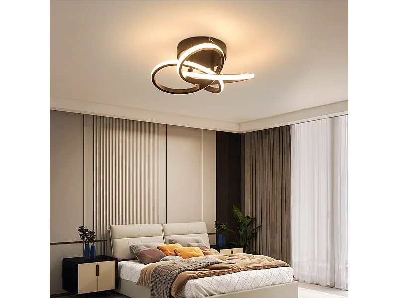 NETTLIFE LED-plafondlamp voor keuken - 28W zwarte keukenlamp, modern vierbladig ontwerp, slaapkamerlamp, 3000K, warm wit