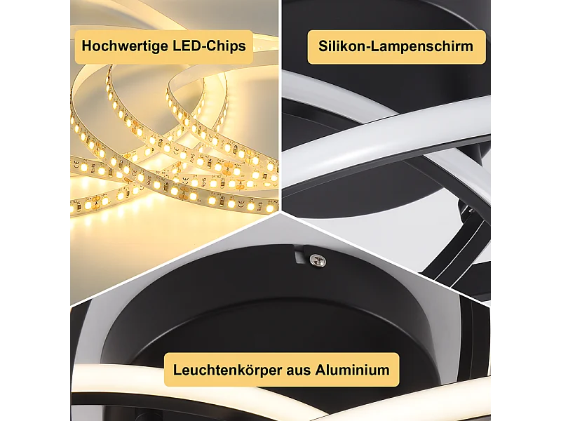 NETTLIFE LED-plafondlamp voor keuken - 28W zwarte keukenlamp, modern vierbladig ontwerp, slaapkamerlamp, 3000K, warm wit