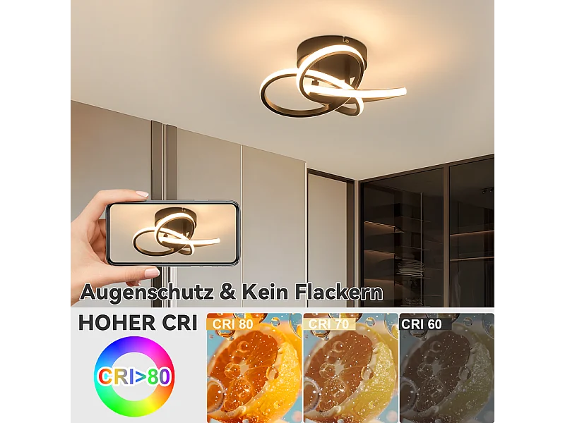 NETTLIFE LED-plafondlamp voor keuken - 28W zwarte keukenlamp, modern vierbladig ontwerp, slaapkamerlamp, 3000K, warm wit