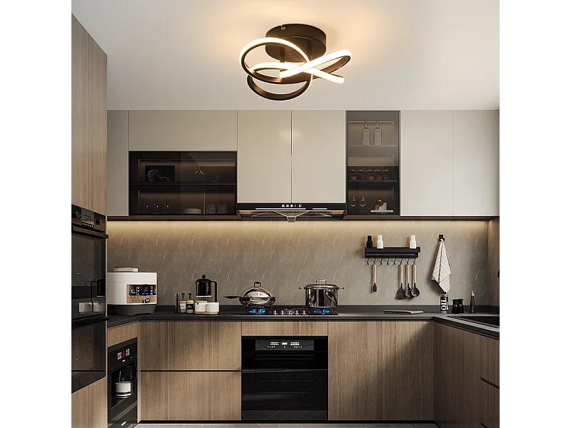 NETTLIFE LED-plafondlamp voor keuken - 28W zwarte keukenlamp, modern vierbladig ontwerp, slaapkamerlamp, 3000K, warm wit