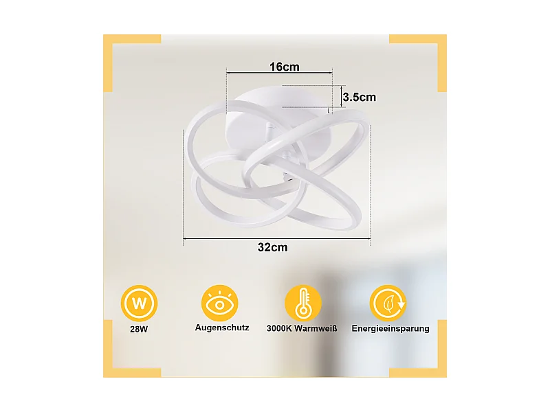 NETTLIFE Plafonnier LED pour chambre à coucher - 28 W, 3 000 K, blanc chaud, lampe de couloir, blanc
