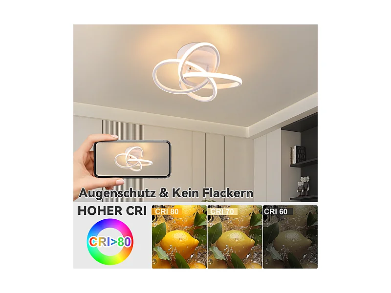 NETTLIFE Plafonnier LED pour chambre à coucher - 28 W, 3 000 K, blanc chaud, lampe de couloir, blanc