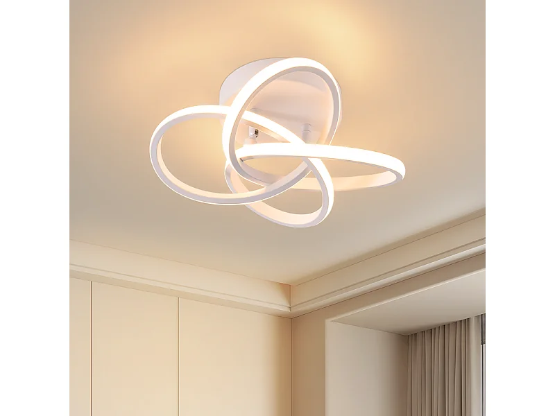 NETTLIFE Plafonnier LED pour chambre à coucher - 28 W, 3 000 K, blanc chaud, lampe de couloir, blanc