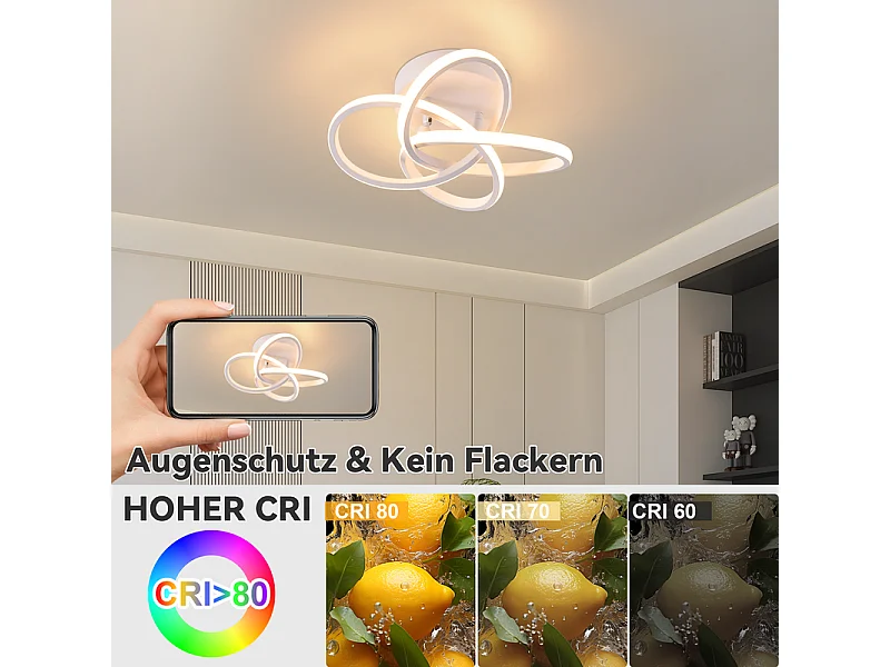 NETTLIFE Plafonnier LED pour chambre à coucher - 28 W, 3 000 K, blanc chaud, lampe de couloir, blanc