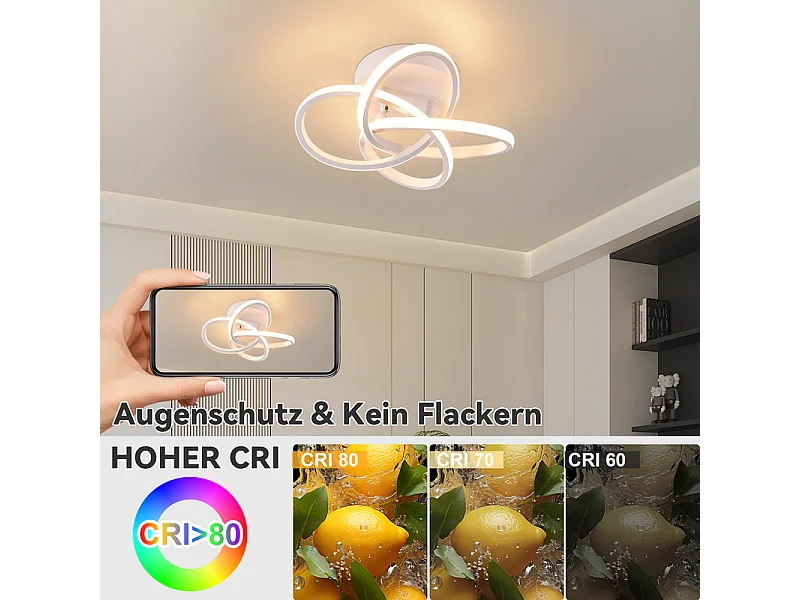 NETTLIFE Plafonnier LED pour chambre à coucher - 28 W, 3 000 K, blanc chaud, lampe de couloir, blanc