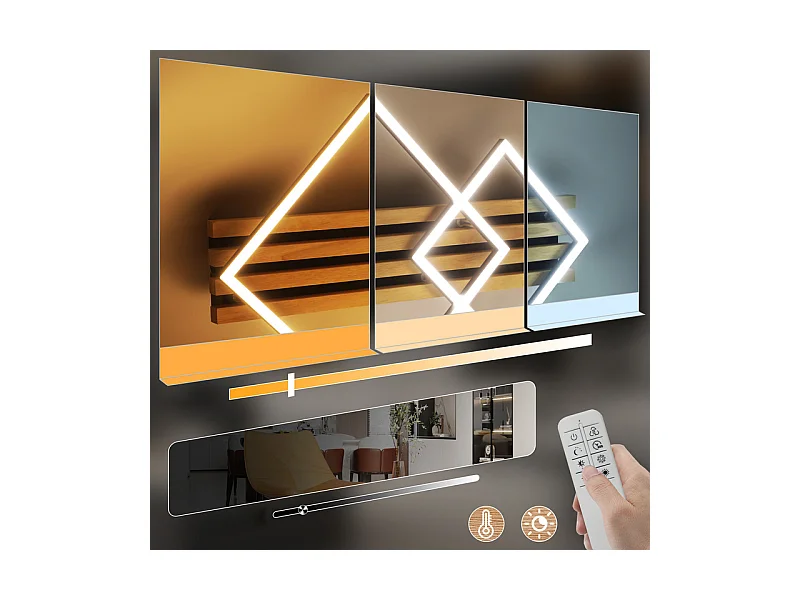 NETTLIFE Plafonnier led en bois à intensité variable : 55 cm, lampe de chambre carrée, moderne, géométrique, 36 w, lampe de salon, télécommande