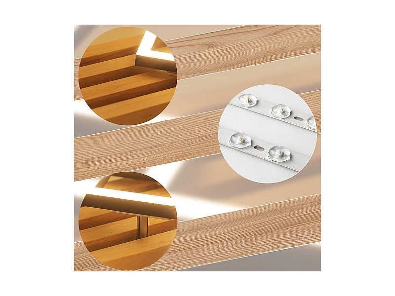 NETTLIFE Plafonnier led en bois à intensité variable : 55 cm, lampe de chambre carrée, moderne, géométrique, 36 w, lampe de salon, télécommande
