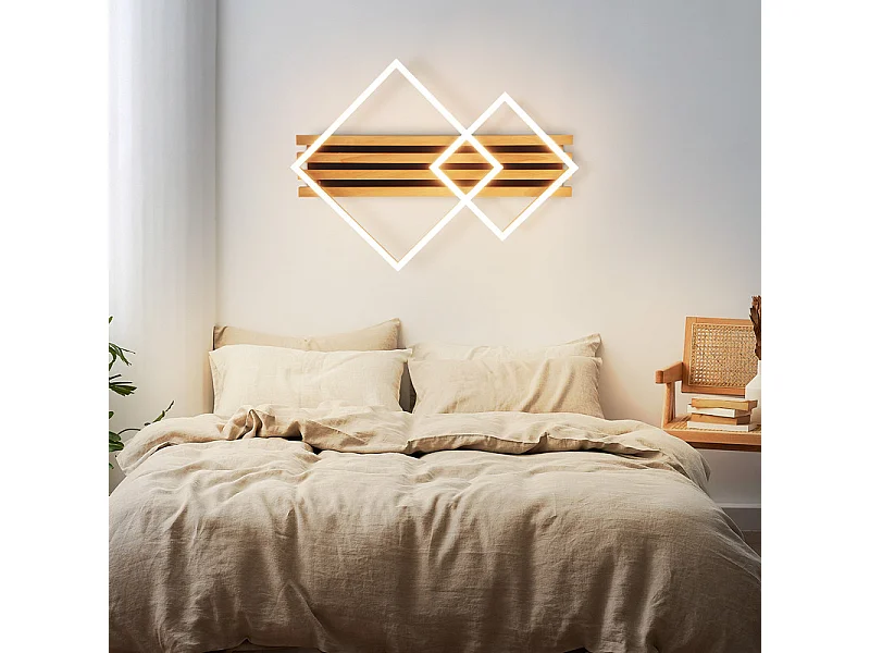 NETTLIFE Ściemnialna lampa sufitowa LED z drewna, 55 cm, kwadratowa, do sypialni, nowoczesna, geometryczna lampa do salonu, 36 W, pilot zdalnego sterowania