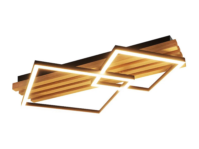 NETTLIFE Plafonnier led en bois à intensité variable : 55 cm, lampe de chambre carrée, moderne, géométrique, 36 w, lampe de salon, télécommande