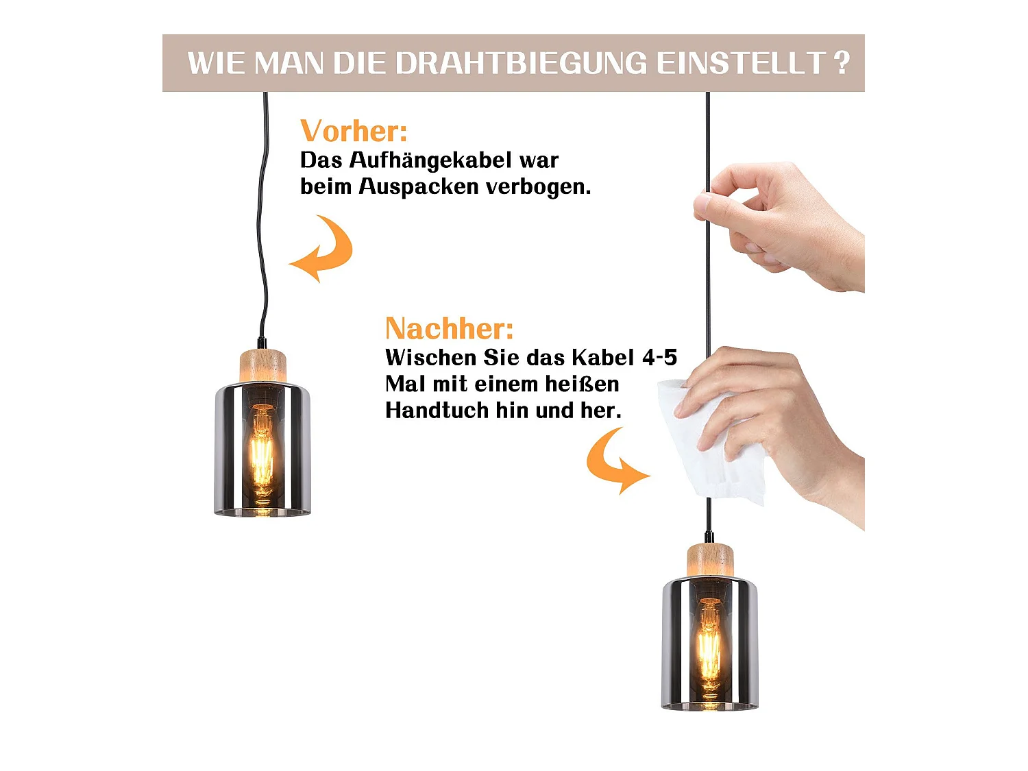 NETTLIFE Suspension en bois, lampe suspendue E27, lampe de table à manger vintage en verre