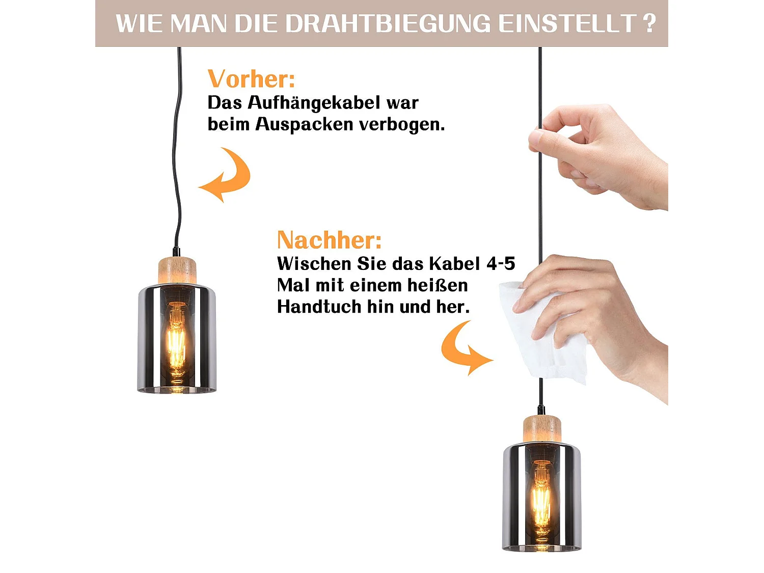 NETTLIFE Suspension en bois, lampe suspendue E27, lampe de table à manger vintage en verre