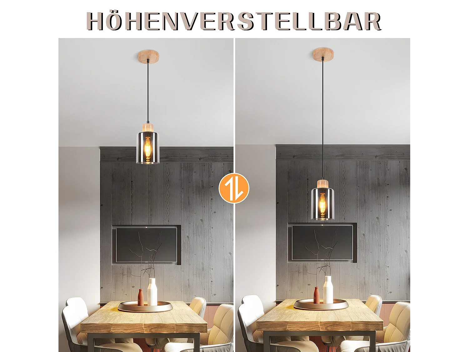 Lampada a sospensione in legno NETTLIFE, attacco E27, lampada da tavolo vintage in vetro