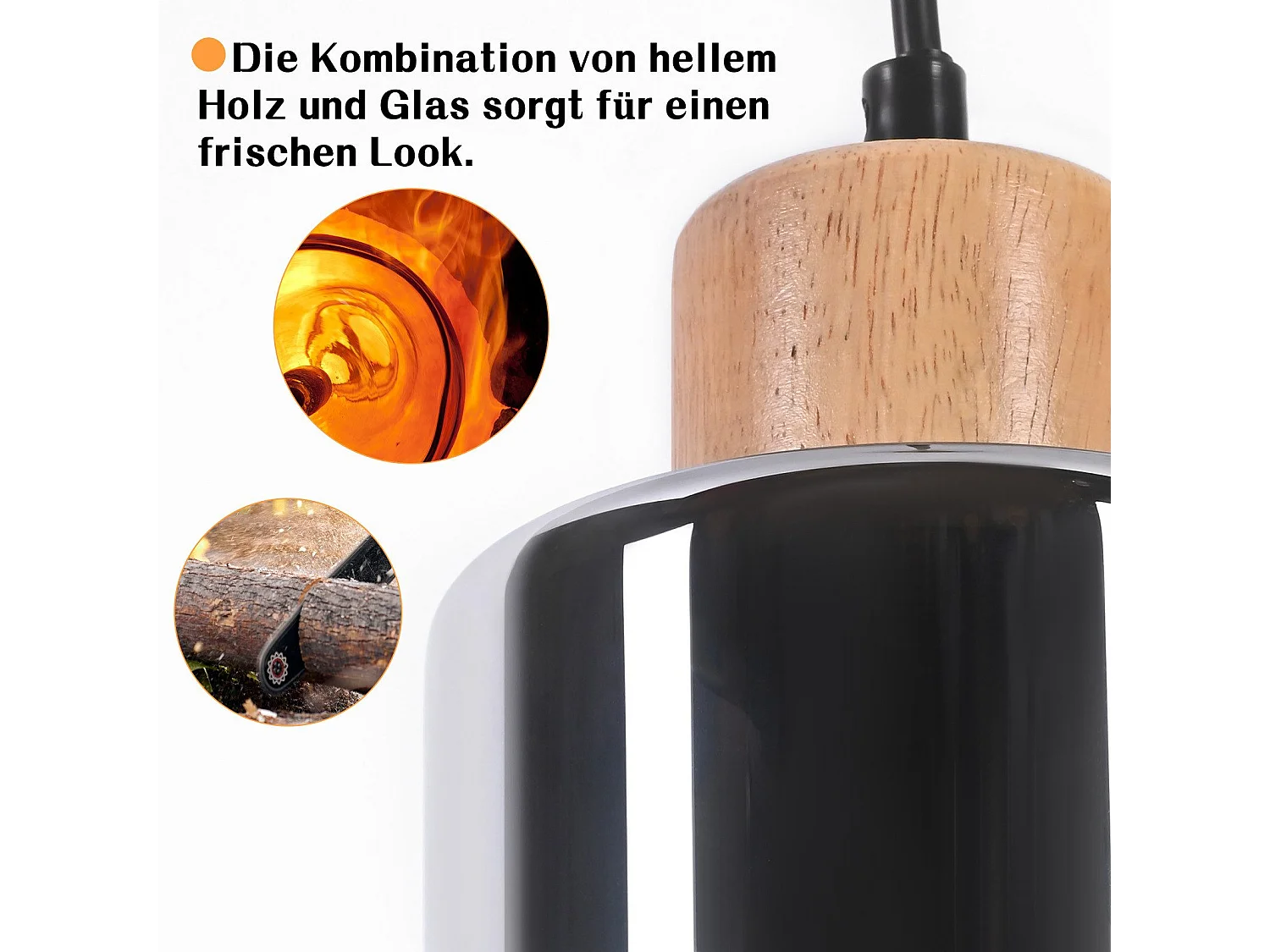 Lampada a sospensione in legno NETTLIFE, attacco E27, lampada da tavolo vintage in vetro