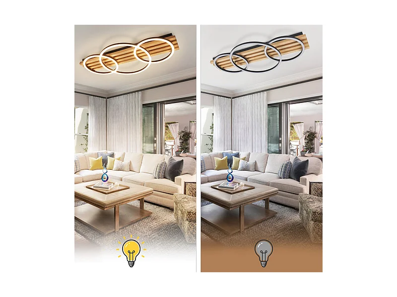 NETTLIFE Plafonnier led en intensité variable : 70 cm, lampe de salon, 46 w, lampe de chambre moderne, éclairage de plafond noir avec télécommande,