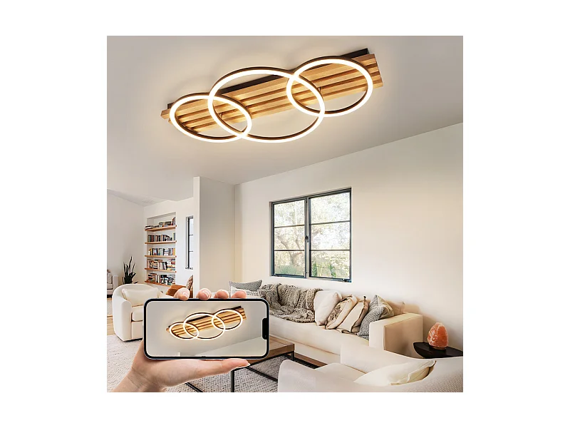 NETTLIFE Plafonnier led en intensité variable : 70 cm, lampe de salon, 46 w, lampe de chambre moderne, éclairage de plafond noir avec télécommande,