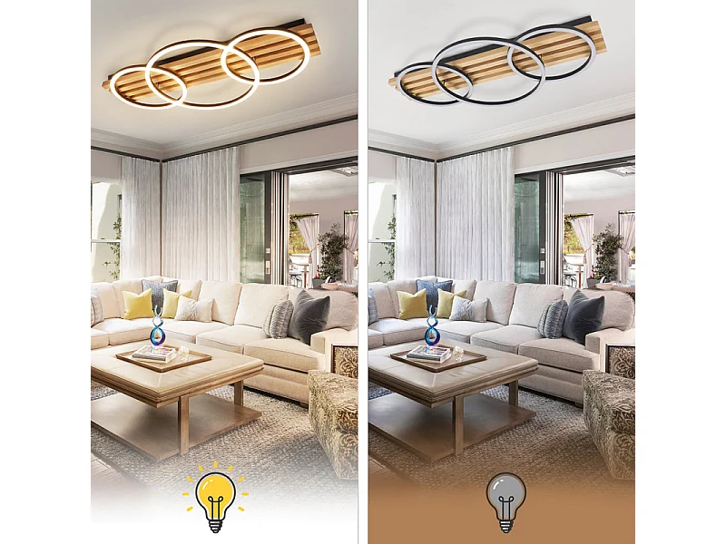 NETTLIFE Plafonnier led en intensité variable : 70 cm, lampe de salon, 46 w, lampe de chambre moderne, éclairage de plafond noir avec télécommande,