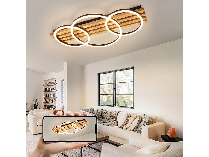 NETTLIFE Plafonnier led en intensité variable : 70 cm, lampe de salon, 46 w, lampe de chambre moderne, éclairage de plafond noir avec télécommande,