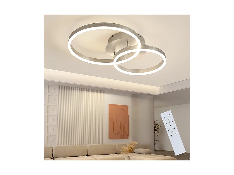 Plafonnier led nettlife, design moderne, intensité variable, 59 cm, avec télécommande, 2 anneaux en acrylique doré, 46 w