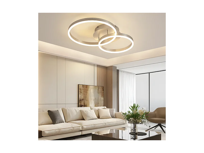 Plafonnier led nettlife, design moderne, intensité variable, 59 cm, avec télécommande, 2 anneaux en acrylique doré, 46 w