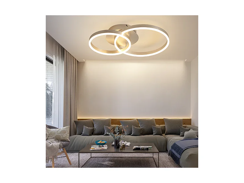 Plafonnier led nettlife, design moderne, intensité variable, 59 cm, avec télécommande, 2 anneaux en acrylique doré, 46 w